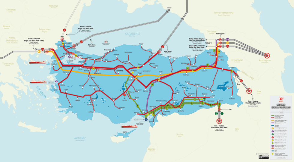 Carte des Oléoducs et gazoducs en Turquie