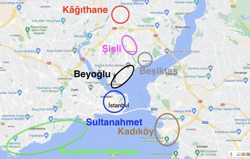 carte des quartiers pour investir dans l'immobilier à Istanbul
