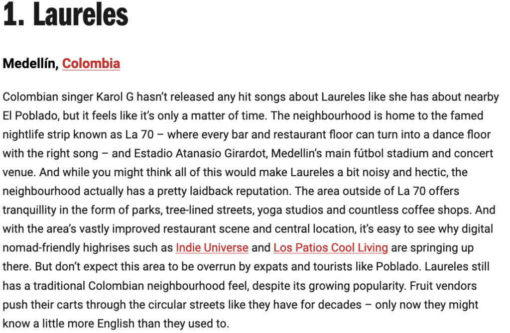 laureles medellin top 40 des quartiers les plus cool du monde par le magazine Time Out