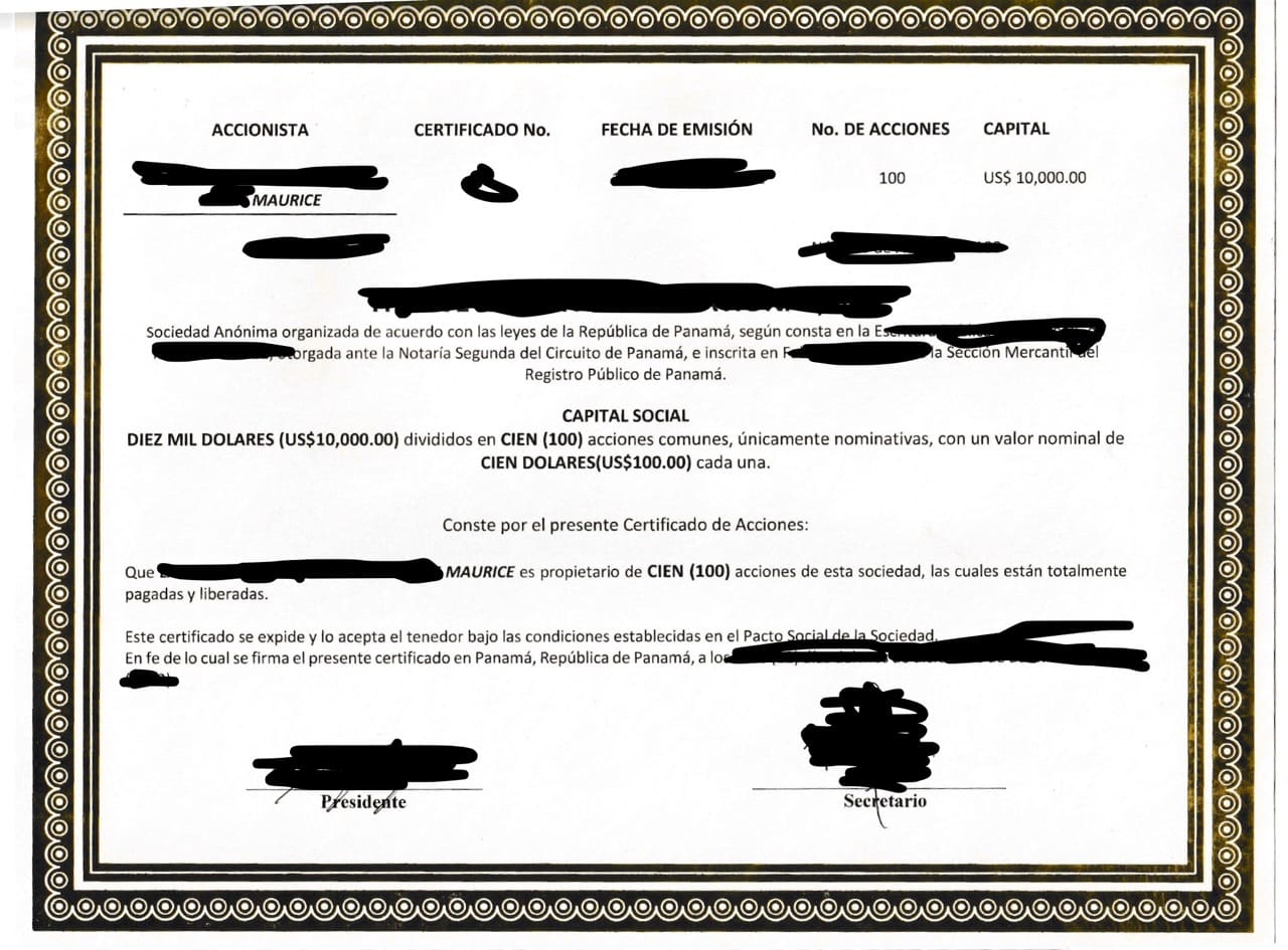 My Panama Corporation certificate
