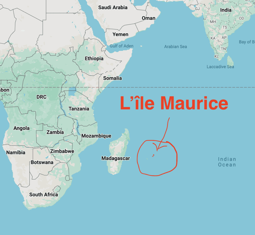 Carte montrant ou se situe l'île Maurice