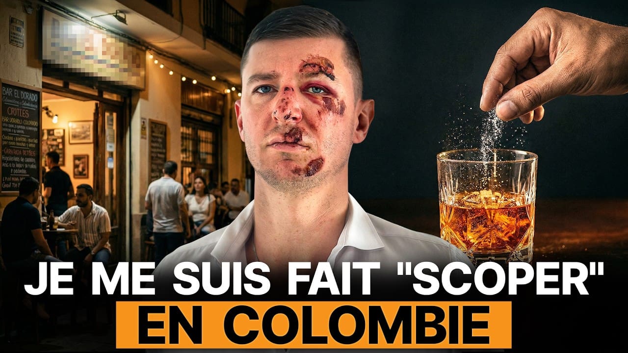 Miniature de la vidéo YouTube présentant Ladislas Maurice avec un titre alarmant sur le vol de 50 000 dollars après avoir été drogué à la scopolamine à Medellin, en Colombie.